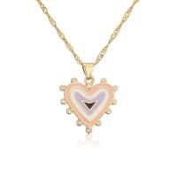 Brass Jewelry Necklace, Heart, gold color plated, for woman & enamel Approx 17.7 Inch 