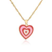Brass Jewelry Necklace, Heart, gold color plated, for woman & enamel Approx 17.7 Inch 