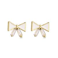 Cubic Zirconia Micro Pave Brass Earring, Bowknot, gold color plated & micro pave cubic zirconia & for woman & enamel 