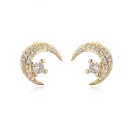 Cubic Zirconia Pendiente Brass Micro Pave, metal, Luna y estrella, chapado en color dorado, diferentes estilos para la opción & micro arcilla de zirconia cúbica & para mujer, Vendido por Par