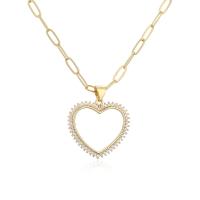 Cubic Zircon Micro Pave Brass Necklace, Heart, gold color plated & micro pave cubic zirconia & for woman & hollow Approx 17.7 Inch 