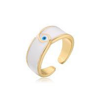 Brass Cuff Finger Ring, gold color plated, Adjustable & evil eye pattern & for woman & enamel 18mm 