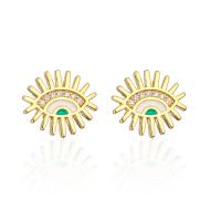 Cubic Zirconia Micro Pave Brass Earring, Eye, gold color plated & micro pave cubic zirconia & for woman & enamel 