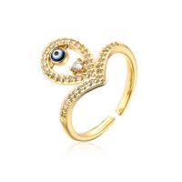 Evil Eye Jewelry Finger Ring, Brass, gold color plated, Adjustable & evil eye pattern & micro pave cubic zirconia & for woman & enamel 18mm 