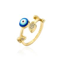 Evil Eye Jewelry Finger Ring, Brass, gold color plated, Adjustable & micro pave cubic zirconia & for woman & enamel 18mm 
