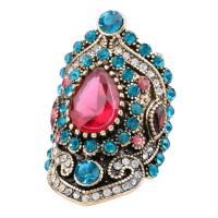 Rhinestone Zinc Alloy Finger Ring, with Resin Rhinestone, gold color plated, fashion jewelry & for woman & with rhinestone, 42*22mm 