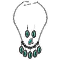 Turquoise Jewelry Sets, Zinc Alloy, finger ring & earring & necklace, with turquoise, with 2.56inch extender chain, antique silver color plated, three pieces & fashion jewelry & for woman Approx 17.72 Inch 