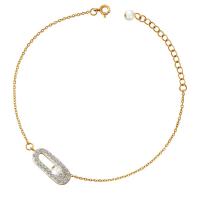 Titanium Steel Anklet, with Cubic Zirconia & Plastic Pearl, with 5cm extender chain, Vacuum Ion Plating, for woman Approx 19 cm 