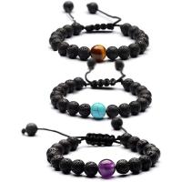 Gemstone Bracelets, Lava, with turquoise & Polyester Cord & Tiger Eye & Amethyst, Round, Unisex & adjustable 8mm .5 Inch 