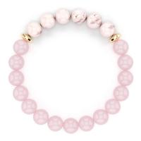 Gemstone Bracelets, Rose Quartz, with Zebra Jasper & Zinc Alloy, Round, gold color plated, elastic & Unisex, pink, 8mm .5 Inch 