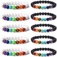 Gemstone Bracelets, Lava, with Gemstone & Zinc Alloy, Round, gold color plated, elastic & Unisex 8mm .5 Inch 