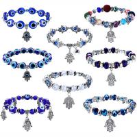 Evil Eye Jewelry Bracelet, Zinc Alloy, with Crystal & Lampwork & Resin, silver color plated, 8 pieces & with rhinestone, mixed colors .5 Inch 