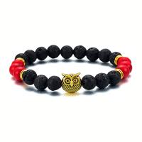 Gemstone Bracelets, Lava, with Gemstone & Zinc Alloy, Round, gold color plated, elastic & Unisex 8mm .5 Inch 