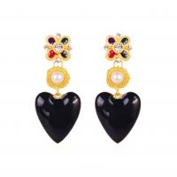 Zinc Alloy Rhinestone Drop Earring, with Plastic Pearl, Heart, gold color plated, fashion jewelry & for woman & with rhinestone 