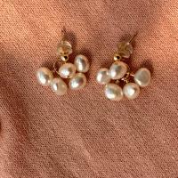 Freshwater Pearl Brass Earring, with Freshwater Pearl, gold color plated, fashion jewelry & for woman, 4-5mm 