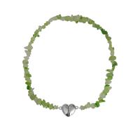 Драгоценный камень Chip Ожерелья, цинковый сплав, с Природный камень, ювелирные изделия моды & Женский, зеленый, длина:Приблизительно 14.96 дюймовый, продается PC