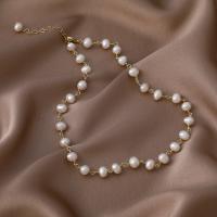 Freshwater Pearl Brass Necklace, with Freshwater Pearl, with 1.77inch extender chain, gold color plated, fashion jewelry & for woman Approx 13.39 Inch 