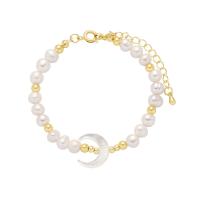 Zinc Alloy Pearl Bracelets, Brass, with Freshwater Pearl, with 1.97inch extender chain, gold color plated, fashion jewelry & for woman Approx 6.3 Inch 