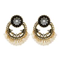 Plastic Pearl Zinc Alloy Earring, with Plastic Pearl, gold color plated, fashion jewelry & for woman & enamel 