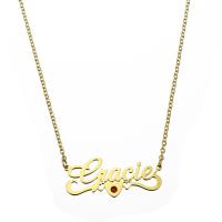 Stainless Steel Jewelry Necklace, 304 Stainless Steel, with 1.97inch extender chain, Vacuum Ion Plating, Each custom text must be less than 10 letters & fashion jewelry & for woman & with rhinestone, golden Approx 17.72 Inch 