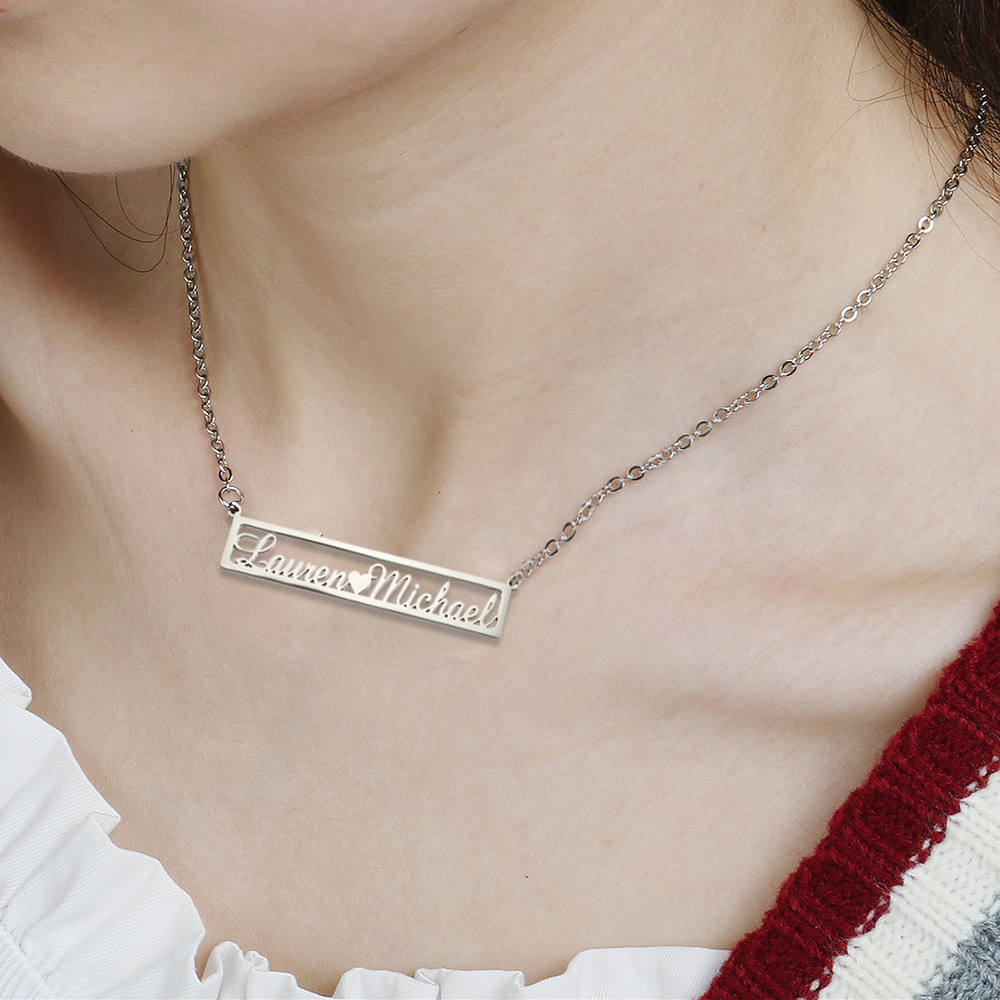 Stainless Steel Jewelry Necklace, 304 Stainless Steel, with 1.97inch extender chain, Each custom text must be less than 10 letters & fashion jewelry & for woman & hollow, original color, 50x15mm, Length:Approx 17.72 Inch, Sold By PC