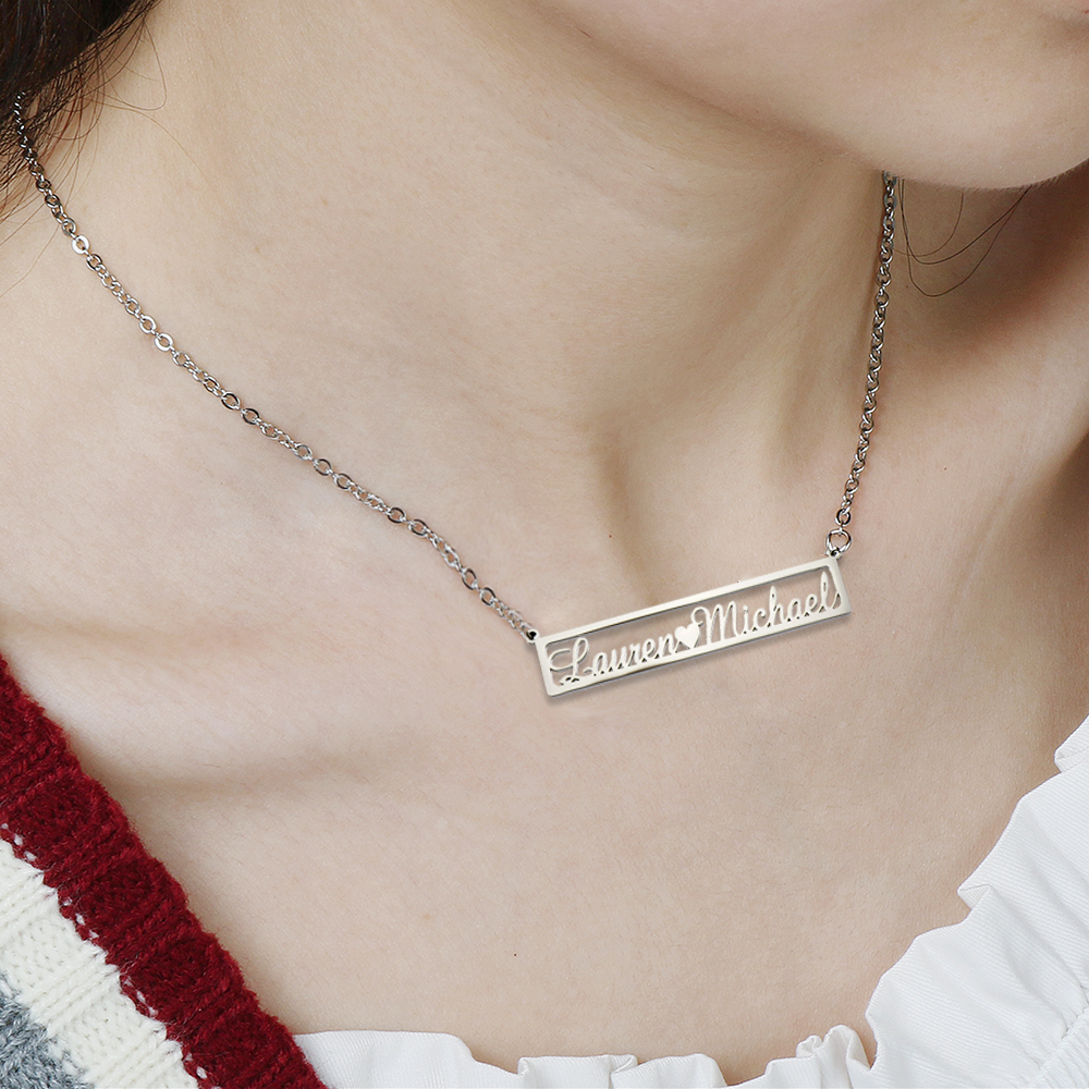 Stainless Steel Jewelry Necklace, 304 Stainless Steel, with 1.97inch extender chain, Each custom text must be less than 10 letters & fashion jewelry & for woman & hollow, original color, 50x15mm, Length:Approx 17.72 Inch, Sold By PC