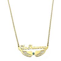 Stainless Steel Jewelry Necklace, 304 Stainless Steel, with 1.97inch extender chain, Wing Shape, Vacuum Ion Plating, Each custom text must be less than 10 letters & fashion jewelry & for woman & with rhinestone, golden Approx 17.72 Inch 