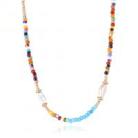 Glass Seed Beads Necklace, Seedbead, with Freshwater Pearl & Brass, fashion jewelry & for woman, multi-colored cm 