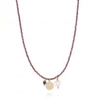 Natural Freshwater Pearl Necklace, Garnet, with Freshwater Pearl & Brass, fashion jewelry & for woman, multi-colored cm 