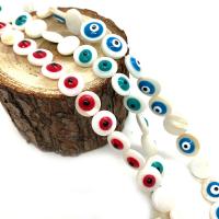 Shell Beads, Flat Round, DIY & evil eye pattern & enamel 10mm, Approx 
