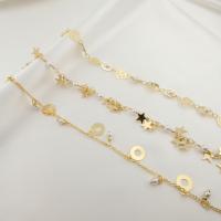 Brass Beading Chains, with Plastic Pearl, gold color plated, DIY golden 