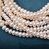 Bouton de culture des perles d'eau douce, perle d'eau douce cultivée, Plat rond, DIY, blanc, 7mm Environ 14.96 pouce, Vendu par brin