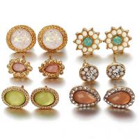 Zinc Alloy Rhinestone Stud Earring, gold color plated, 12 pieces & fashion jewelry & for woman & with rhinestone, mixed colors, 9-15mm 