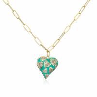 Cubic Zircon Micro Pave Brass Necklace, Heart, gold color plated & micro pave cubic zirconia & for woman & enamel Approx 17.7 Inch 