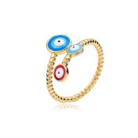 Evil Eye Jewelry Finger Ring, Brass, gold color plated, Adjustable & evil eye pattern & for woman & enamel 