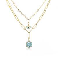 Evil Eye Jewelry Necklace, Brass, gold color plated, micro pave cubic zirconia & for woman & enamel Approx 17.7 Inch 