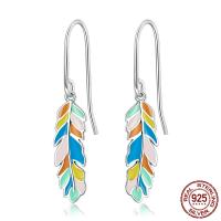 Sterling Silver Drop Earring, 925 Sterling Silver, Feather, oxidation, for woman & epoxy gel, multi-colored 