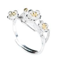 Sterling Silver Finger Ring, 925 Sterling Silver, Flower, Adjustable & for woman, silver color, US Ring 