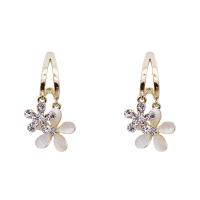 Zinc Alloy Rhinestone Drop Earring, with Gemstone, Flower, gold color plated, for woman & with rhinestone 