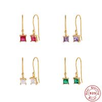 Sterling Silver Drop Earring, 925 Sterling Silver, gold color plated, micro pave cubic zirconia & for woman 