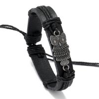 Cowhide Bracelets, Zinc Alloy, with Linen & Cowhide, Adjustable & fashion jewelry & Unisex, black, 12mm Approx 17-18 cm 