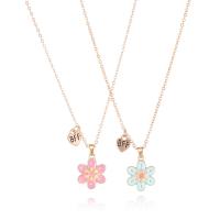 Enamel Zinc Alloy Necklace, with 5.5cm extender chain, Flower, real gold plated, 2 pieces & fashion jewelry & for woman, multi-colored cm 