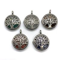 Gemstone Zinc Alloy Pendants, Natural Stone, with Zinc Alloy, Flat Round, silver color plated, tree of life design & Unisex 