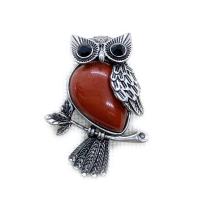 Gemstone Zinc Alloy Pendants, Natural Stone, with Zinc Alloy, Owl, silver color plated & Unisex 