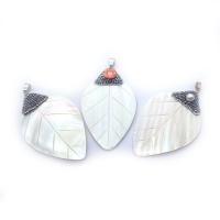 Natural Freshwater Shell Pendants, with Rhinestone Clay Pave & Resin & Plastic Pearl, Leaf, Unisex 