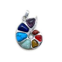 Gemstone Zinc Alloy Pendants, Natural Stone, with Zinc Alloy, Snail, silver color plated, Unisex, mixed colors 