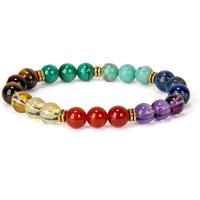 Gemstone Bracelets, with Zinc Alloy, Round, gold color plated, elastic & Unisex, mixed colors, 8mm .5 Inch 