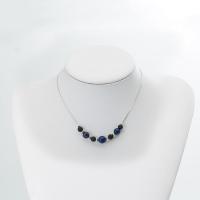 Gemstone Necklaces, Lava, with Lapis Lazuli & iron chain & Tiger Eye & Amethyst & Zinc Alloy, Round, silver color plated & for woman, 8mm .75 Inch 