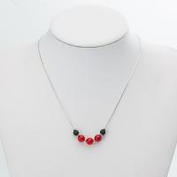 Gemstone Necklaces, Lava, with iron chain & Lotus Jasper & Natural Turquoise & Black Agate & Red Agate & Zinc Alloy, Round, silver color plated & for woman, 8mm .75 Inch 