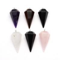 Gemstone Brass Pendants, with Brass, Conical, silver color plated, DIY 